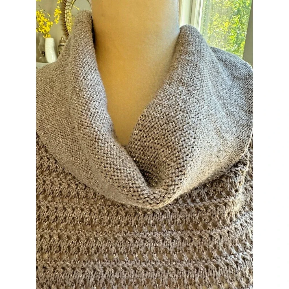 New York & Co Shimmery Cowl Sweater Sz L Open Knit Gold Thread Special Party - Picture 11 of 11